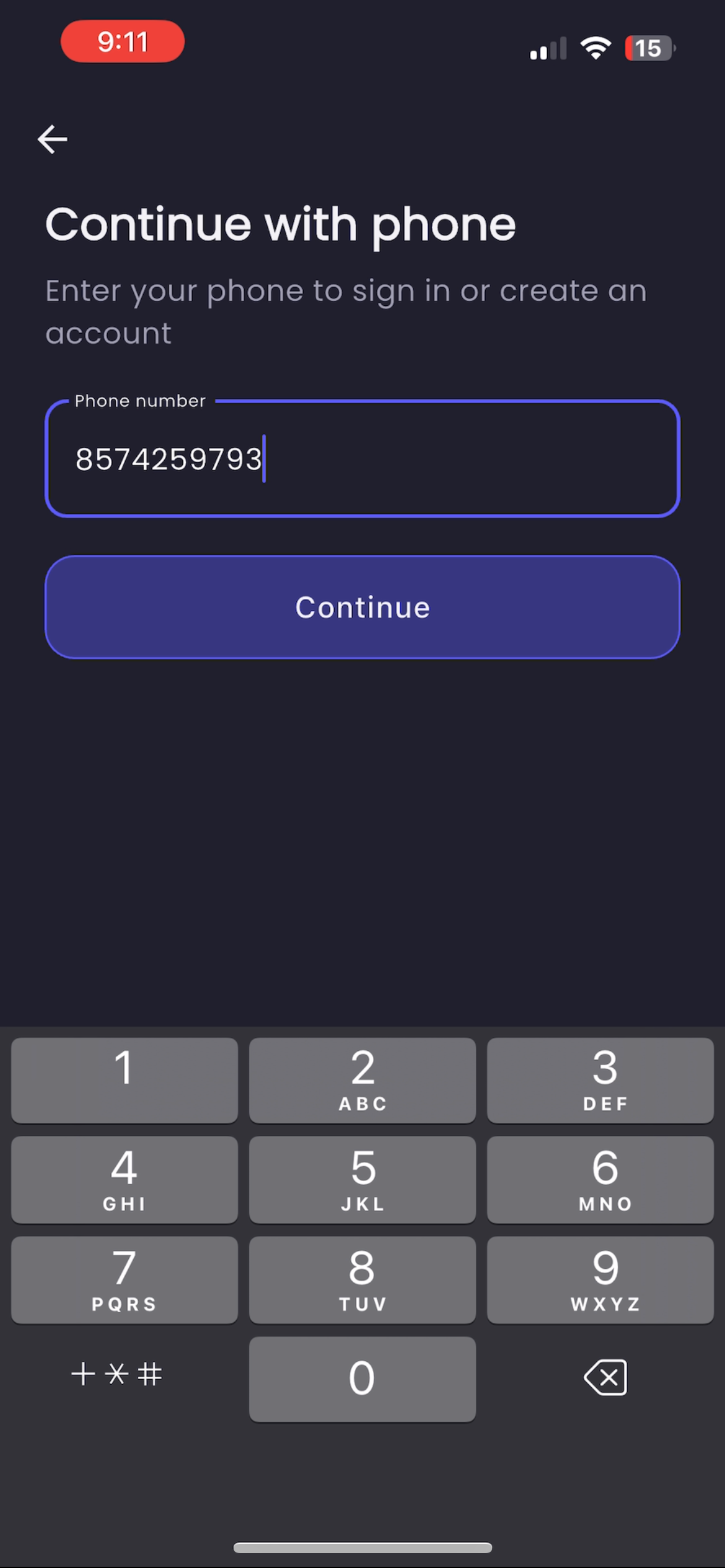 Phone verification step 1 - Enter phone number